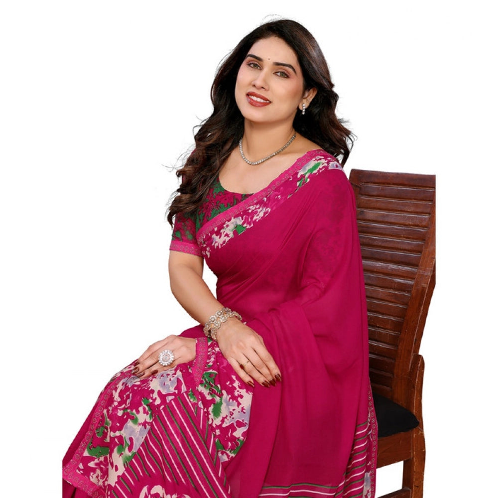Women's Georgette Printed Saree With Unstitched Blouse 5.5Mtr (Pink)