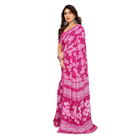 Women's Georgette Printed Saree With Unstitched Blouse 5.5Mtr (Pink)