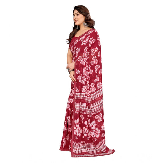 Women's Georgette Printed Saree With Unstitched Blouse 5.5Mtr (Red)