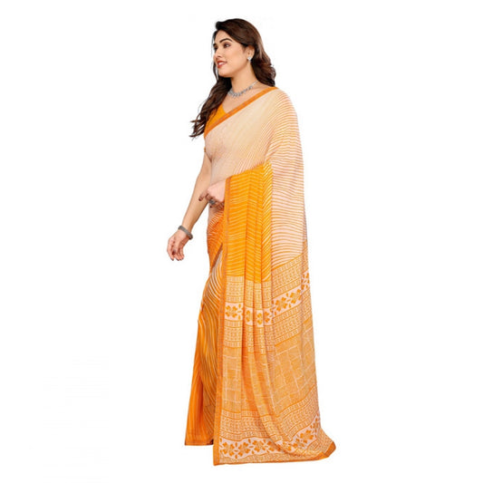 Women's Georgette Printed Saree With Unstitched Blouse 5.5Mtr (Yellow)