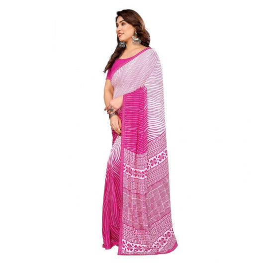 Women's Georgette Printed Saree With Unstitched Blouse 5.5Mtr (Pink)
