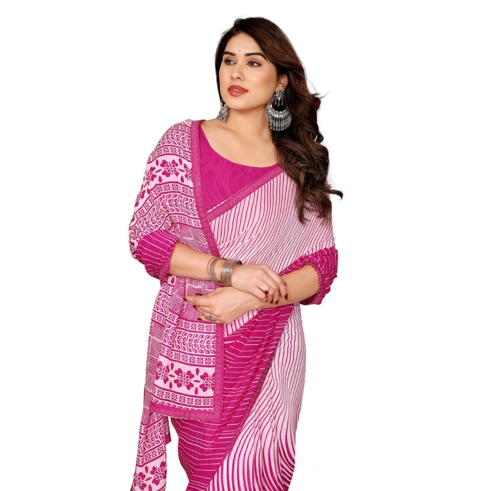 Women's Georgette Printed Saree With Unstitched Blouse 5.5Mtr (Pink)