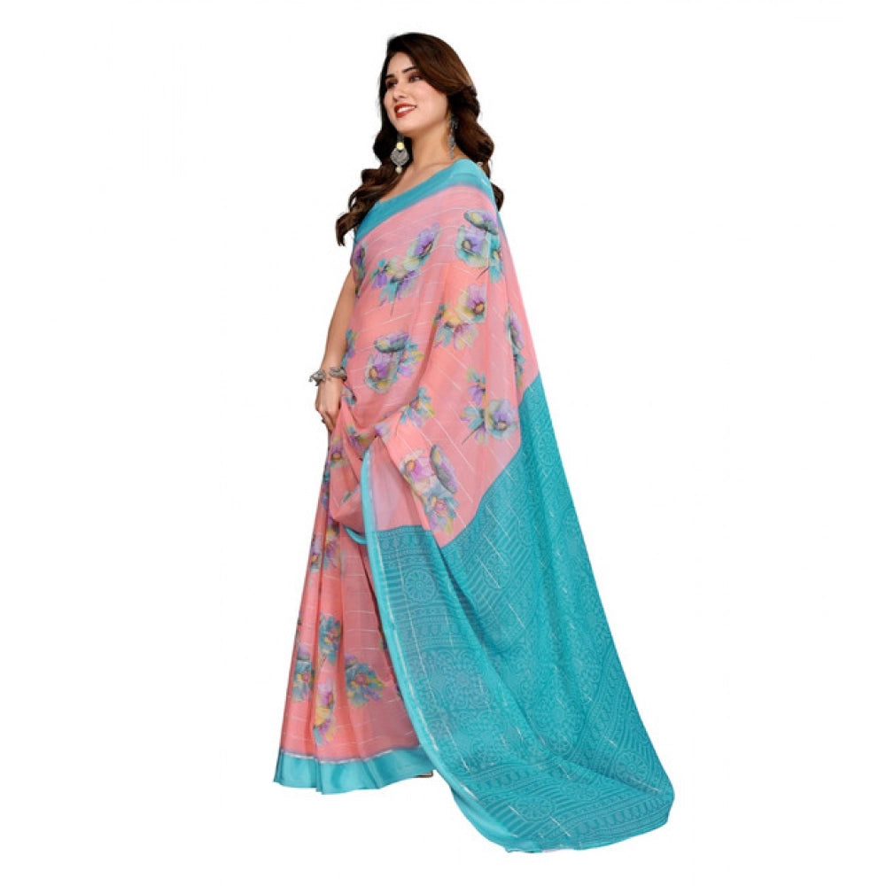 Women's Georgette Printed Saree With Unstitched Blouse 5.5Mtr (Pink)