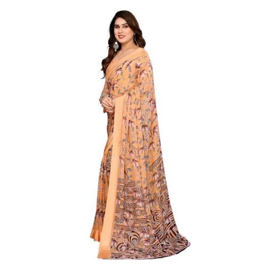 Women's Georgette Printed Saree With Unstitched Blouse 5.5Mtr (Orange)