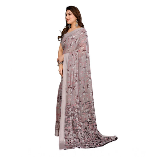 Women's Georgette Printed Saree With Unstitched Blouse 5.5Mtr (Grey)