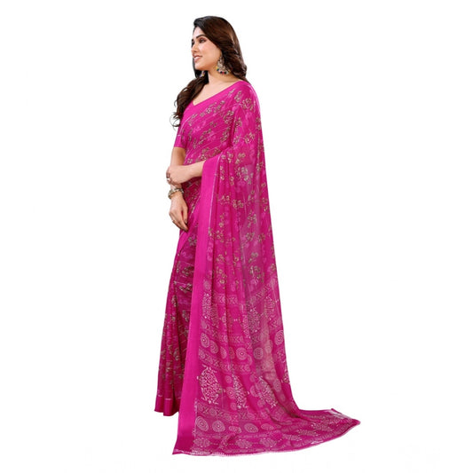Women's Georgette Printed Saree With Unstitched Blouse 5.5Mtr (Pink)