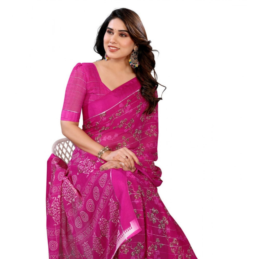 Women's Georgette Printed Saree With Unstitched Blouse 5.5Mtr (Pink)