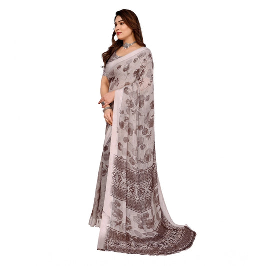 Women's Georgette Printed Saree With Unstitched Blouse 5.5Mtr (Grey)