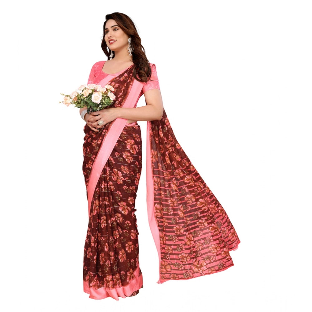Women's Georgette Printed Saree With Unstitched Blouse 5.5Mtr (Maroon)