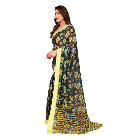 Women's Georgette Printed Saree With Unstitched Blouse 5.5Mtr (Green)