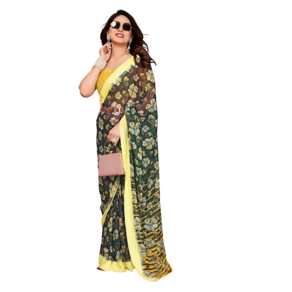 Women's Georgette Printed Saree With Unstitched Blouse 5.5Mtr (Green)