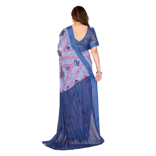 Women's Georgette Printed Saree With Unstitched Blouse 5.5Mtr (Blue)