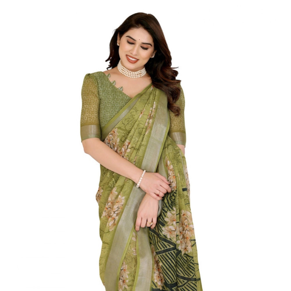 Women's Georgette Printed Saree With Unstitched Blouse 5.5Mtr (Green)