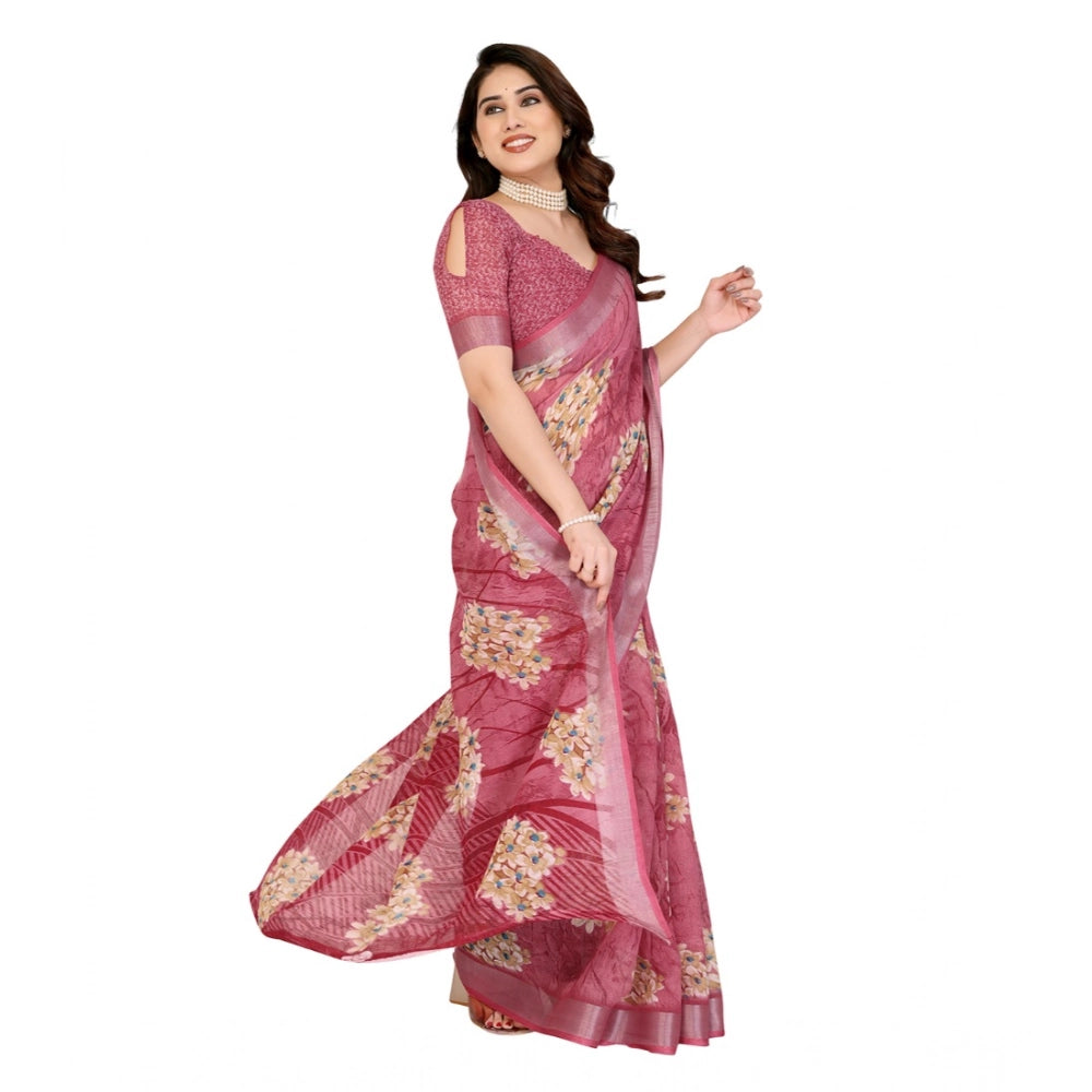 Women's Georgette Printed Saree With Unstitched Blouse 5.5Mtr (Pink)