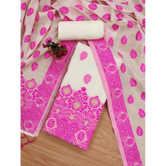 Generic Women's Banarasi Silk Printed Unstitched Salwar Suit Material With Dupatta (Pink, 3Mtrs)