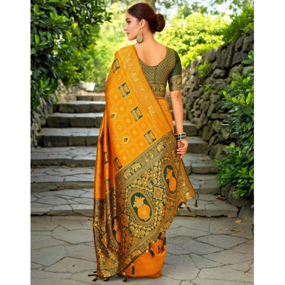Women's Silk Blend Woven Zari Work Saree With Unstitched Blouse 5.5Mtr (Mustard)