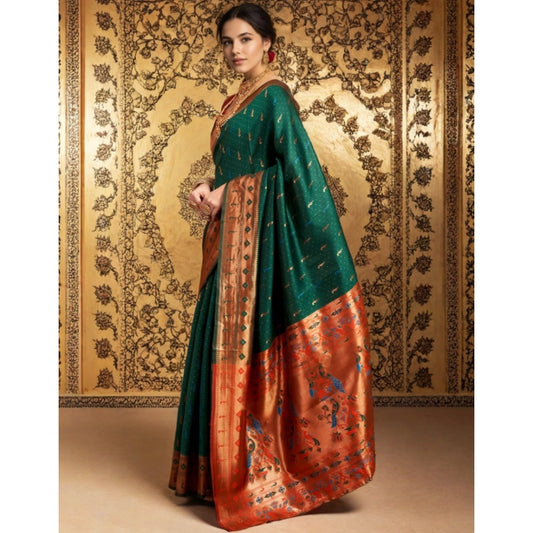 Women's Silk Blend Zari Woven Saree With Unstitched Blouse 5.5Mtr (Green)