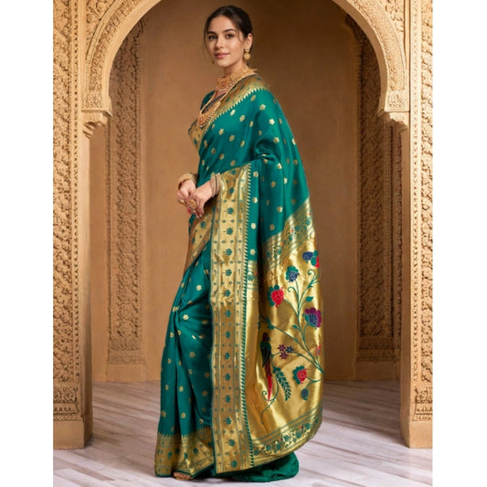 Women's Silk Blend Woven Saree With Unstitched Blouse 5.5Mtr (Green)