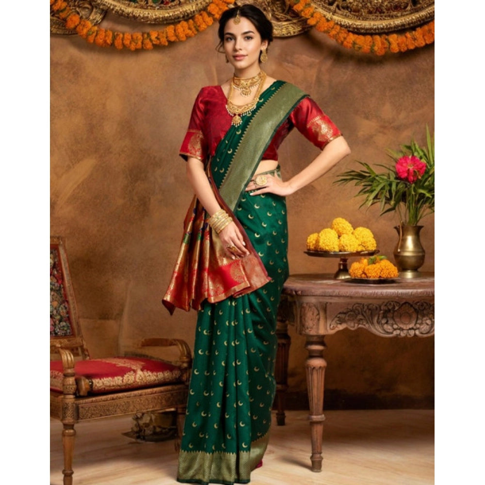 Women's Silk Blend Zari Woven Saree With Unstitched Blouse 5.5Mtr (Green)