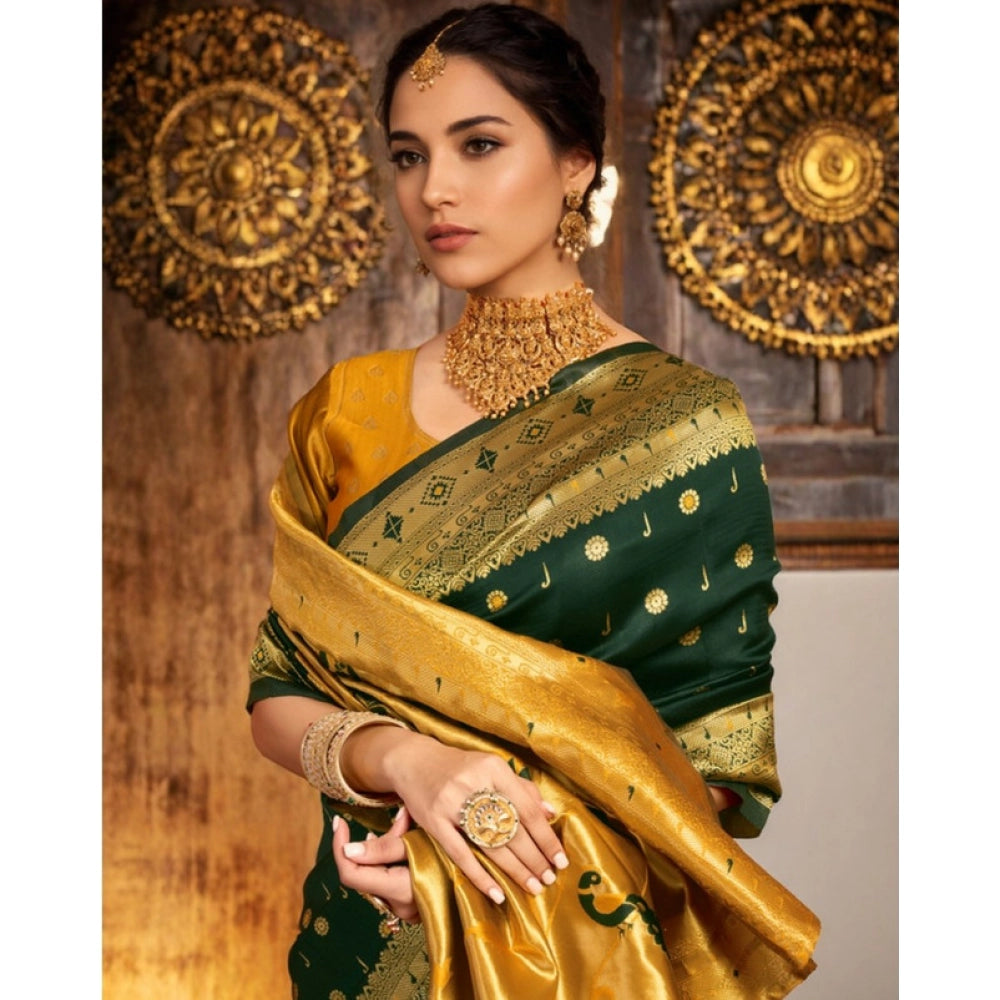 Women's Silk Blend Zari Weaving Saree With Unstitched Blouse 5.5Mtr (Green)