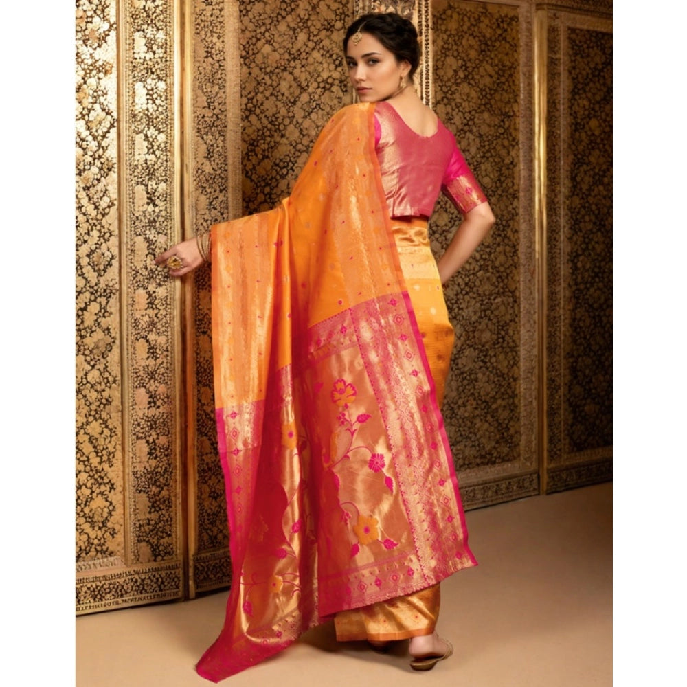Women's Silk Blend Zari Weaving Saree With Unstitched Blouse 5.5Mtr (Orange)
