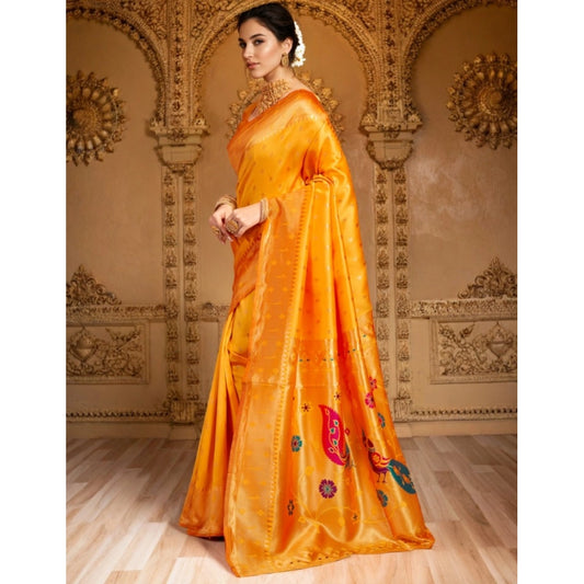 Women's Silk Blend Zari Weaving Saree With Unstitched Blouse 5.5Mtr (Mustard)