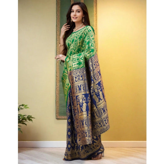 Women's Silk Blend Zari Weaving Saree With Unstitched Blouse 5.5Mtr (Green)