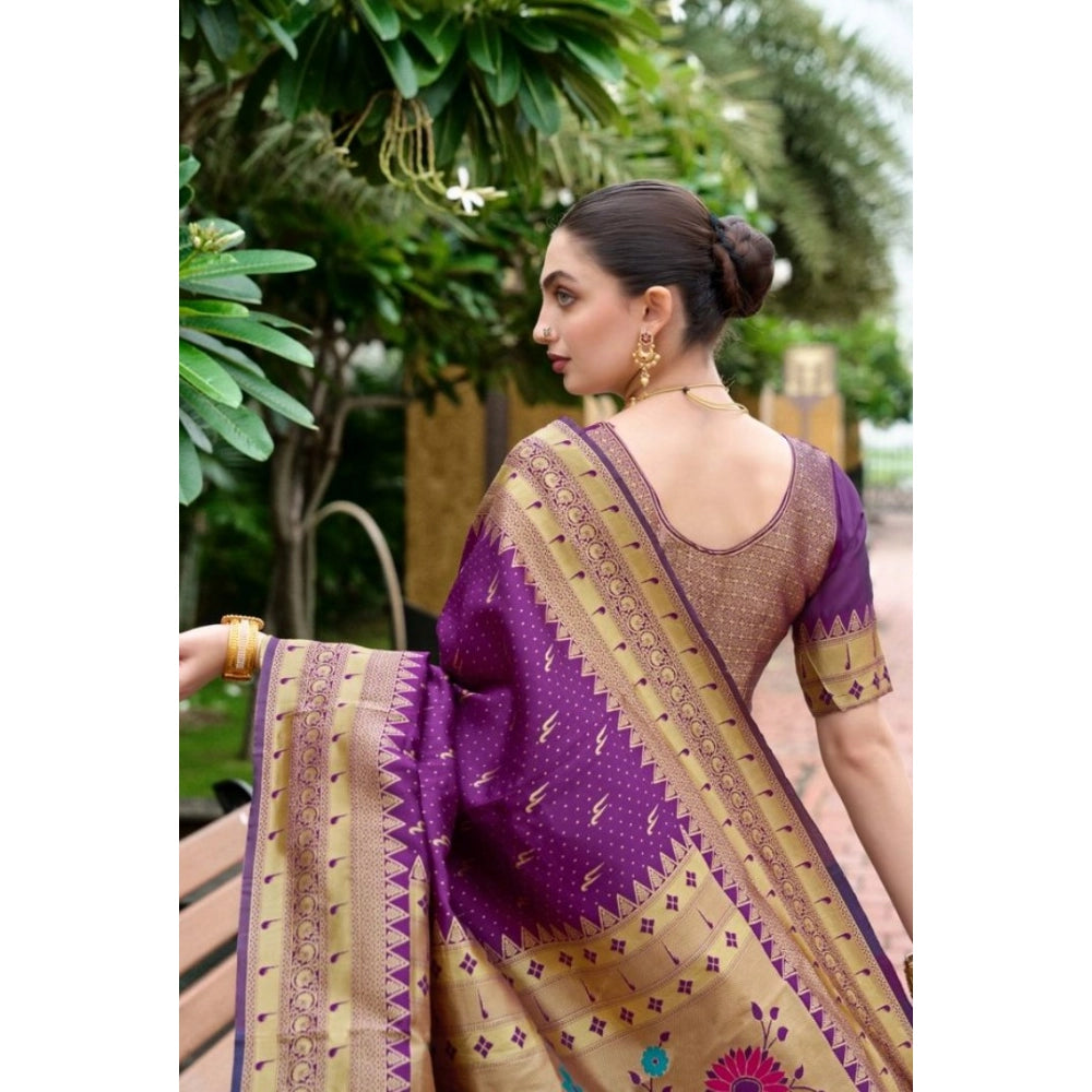 Women's Silk Blend Zari Woven Saree With Unstitched Blouse 5.5Mtr (Purple)