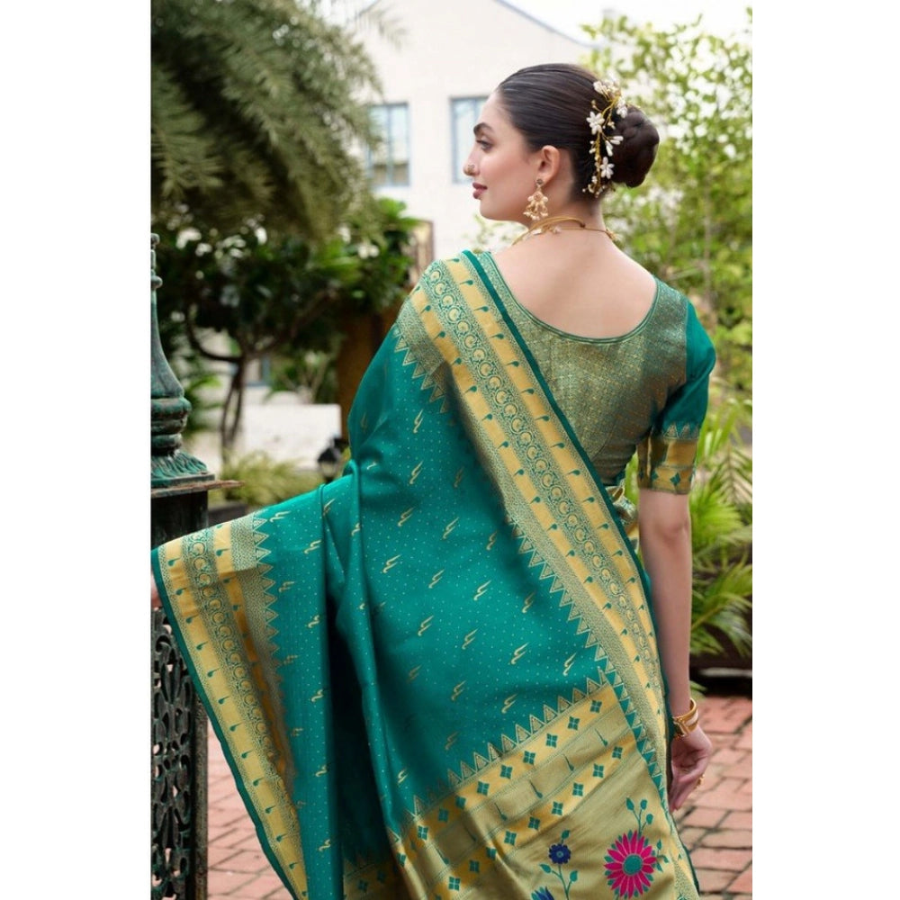 Women's Silk Blend Zari Woven Saree With Unstitched Blouse 5.5Mtr (Teal)