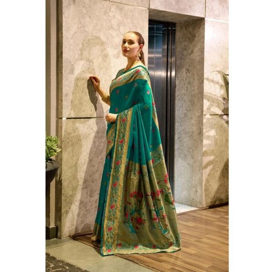 Women's Silk Blend Zari Woven Saree With Unstitched Blouse 5.5Mtr (Green)