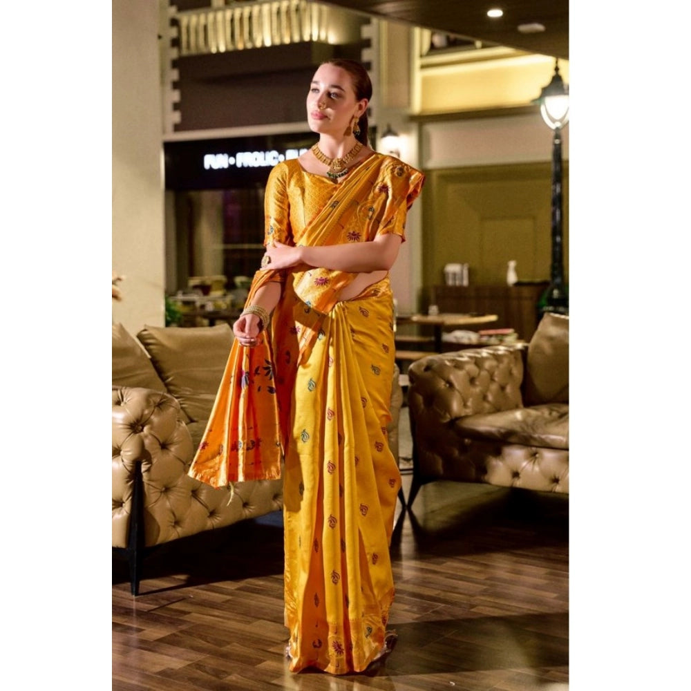 Women's Silk Blend Zari Woven Saree With Unstitched Blouse 5.5Mtr (Mustard)