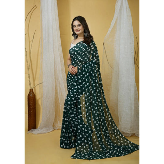 Women's Georgette Printed Saree With Unstitched Blouse 5.5Mtr (Green)