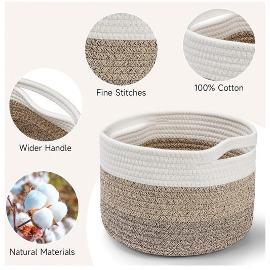 Cotton Kidi 9x7 Inch Pack of 3 Storage Basket For Clothes (Kidi White)