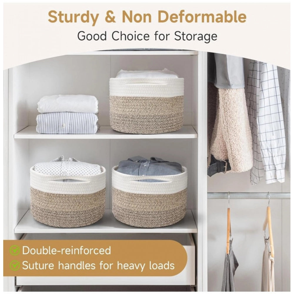 Cotton Kidi 9x7 Inch Pack of 3 Storage Basket For Clothes (Kidi White)