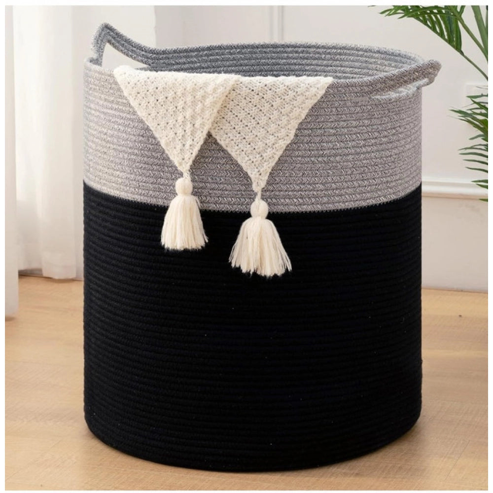 Cotton 12x14 Inch- 1 Pcs Storage Basket For Clothes (Gray-Black)