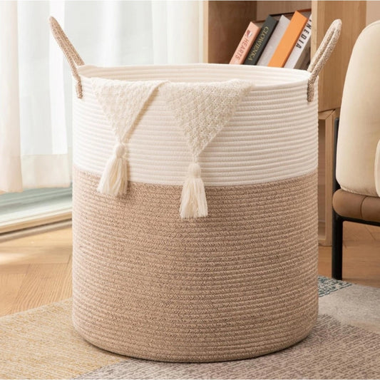 Cotton 12x14 Inch-Kidi-Handle Storage Basket For Clothes (Kidi-White)