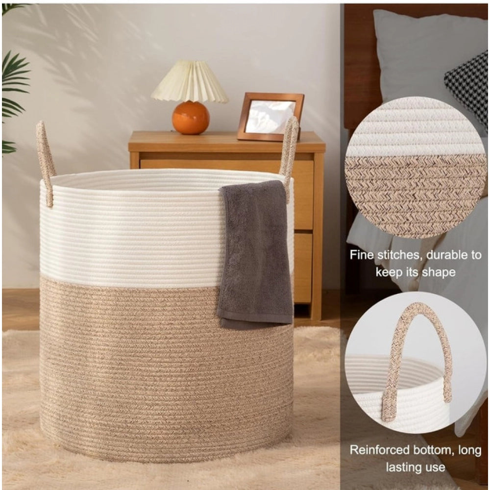 Cotton 12x14 Inch-Kidi-Handle Storage Basket For Clothes (Kidi-White)
