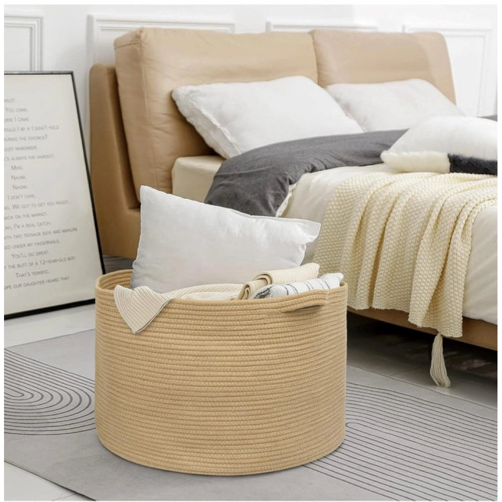 Cotton 14x12 Inch Pack of 1 Storage Basket For Clothes (Beige)