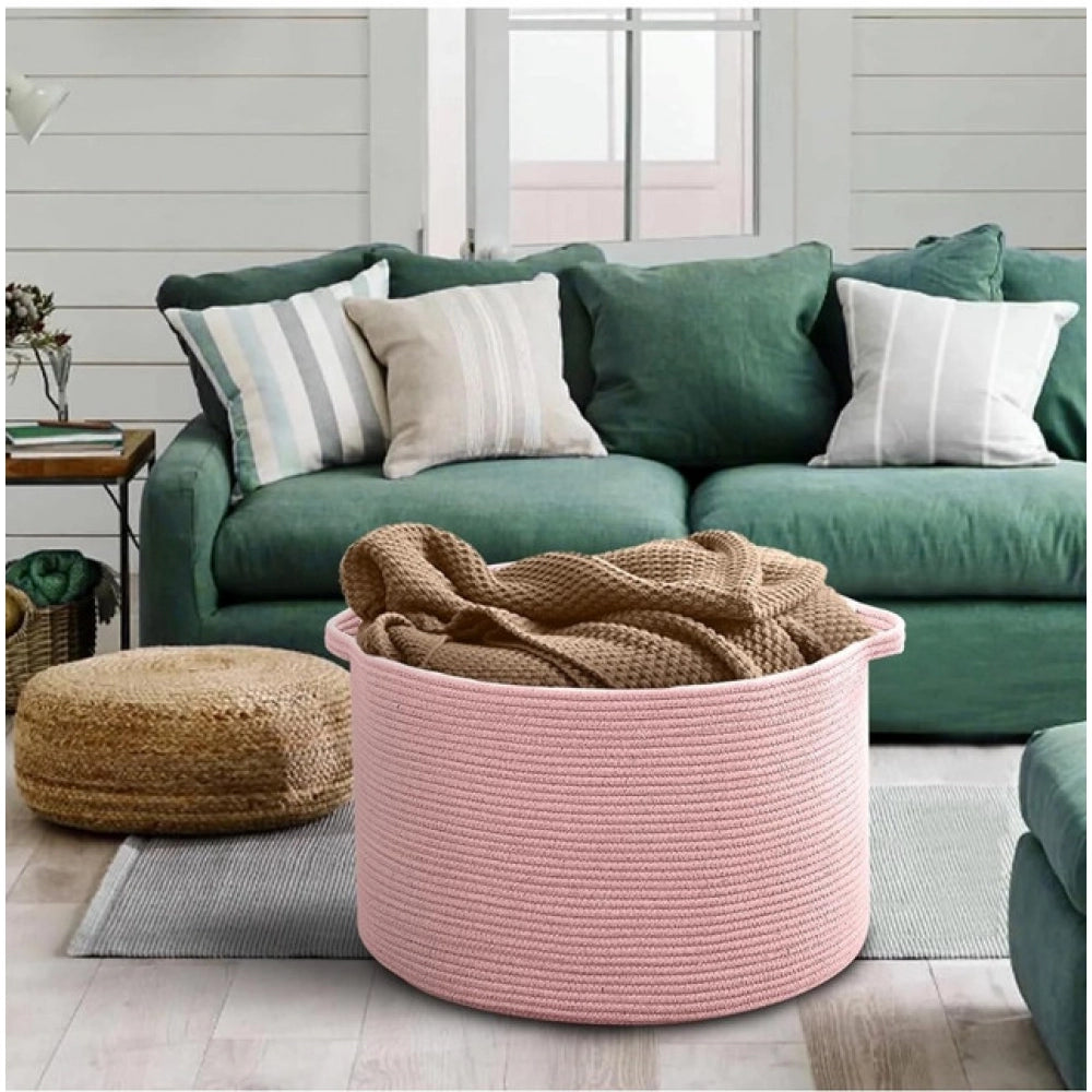 Cotton 14x12 Inch Pack of 1 Storage Basket For Clothes (Pink)