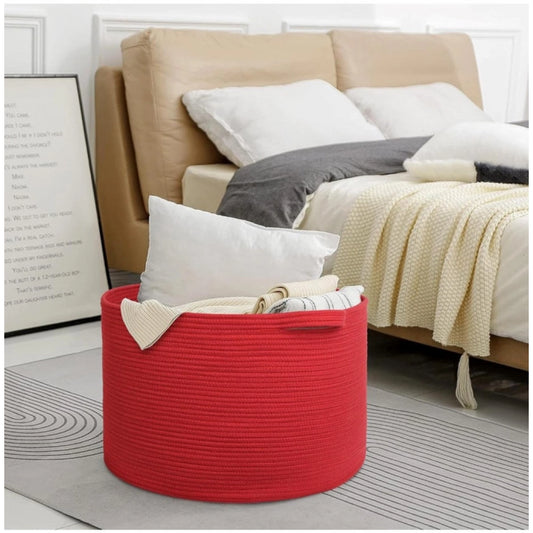 Cotton 14x12 Inch Pack of 1 Storage Basket For Clothes (Red)