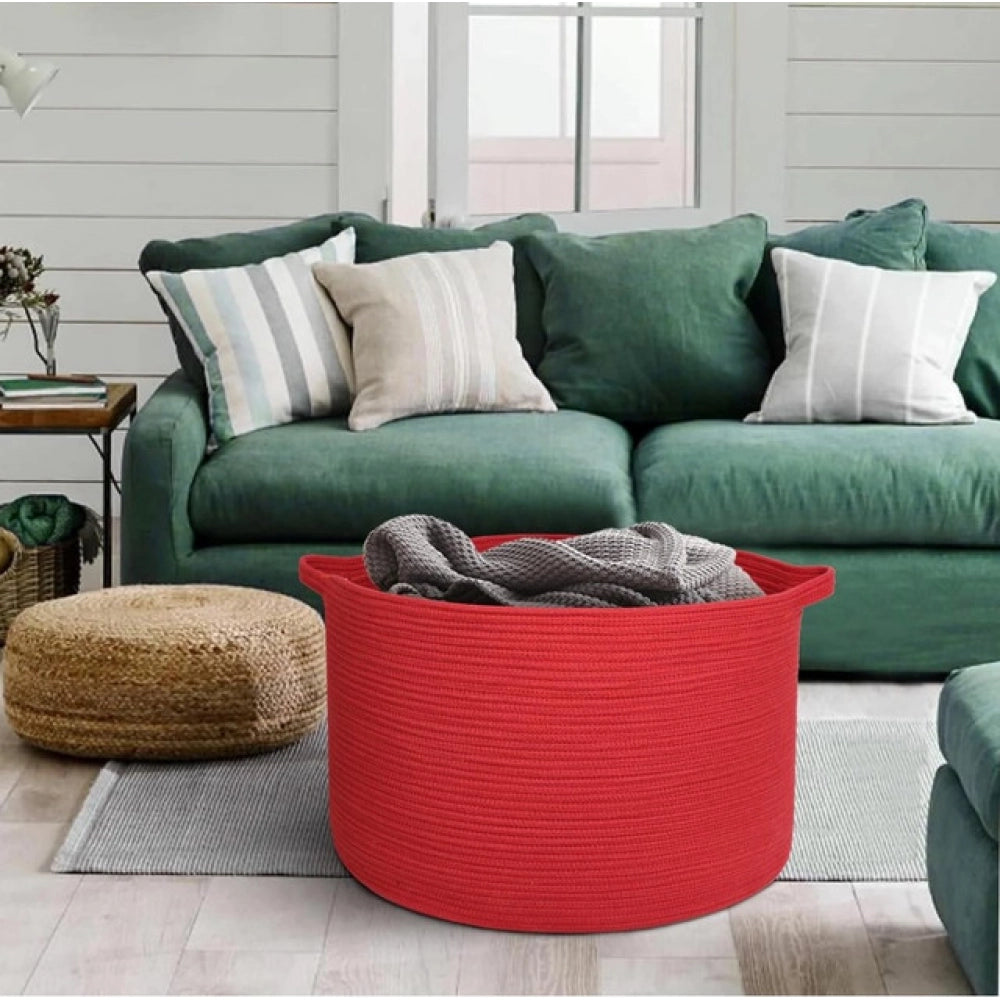 Cotton 14x12 Inch Pack of 1 Storage Basket For Clothes (Red)