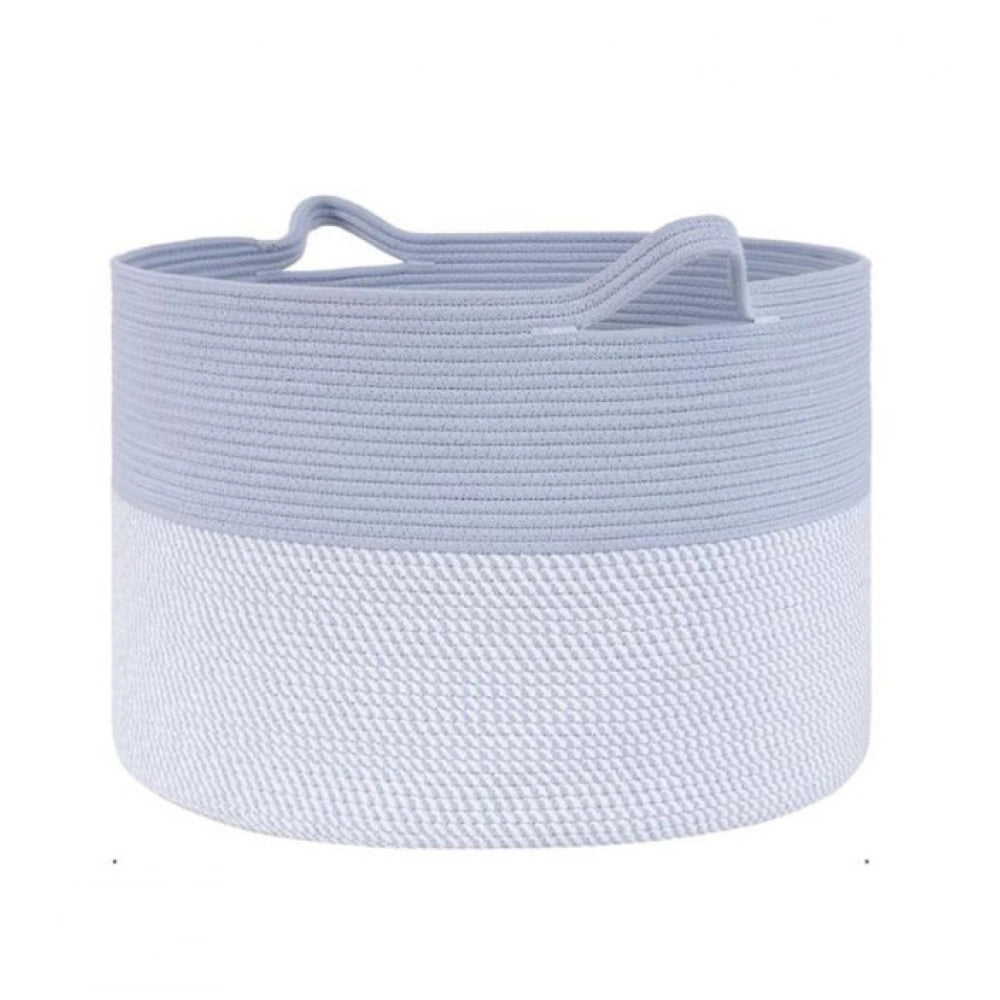 Cotton 16x14 Inch Pack of 1 Storage Basket For Clothes (Gray- Gray White)
