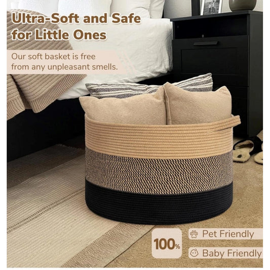 Cotton Mix 16x14 Inch Pack of 1 Storage Basket For Clothes (Multicolor)