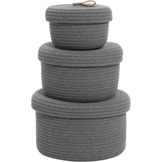 Cotton 3 Pcs Set Roti Box Storage Basket With Lid (Gray)