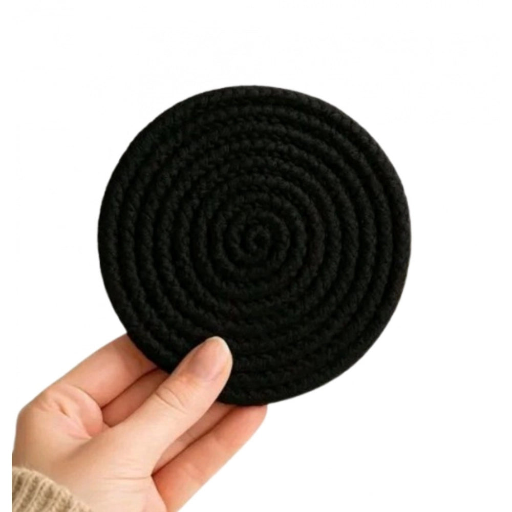 Cotton 6 Pcs Set Tea Coaster 6 Pcs Set (Black)