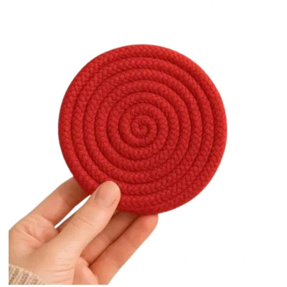Cotton 6 Pcs Set Tea Coaster 6 Pcs Set (Red)
