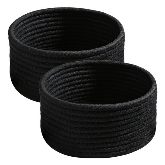 Cotton 8x3 Inch Round 3 Set Bedside Organizer (Black)