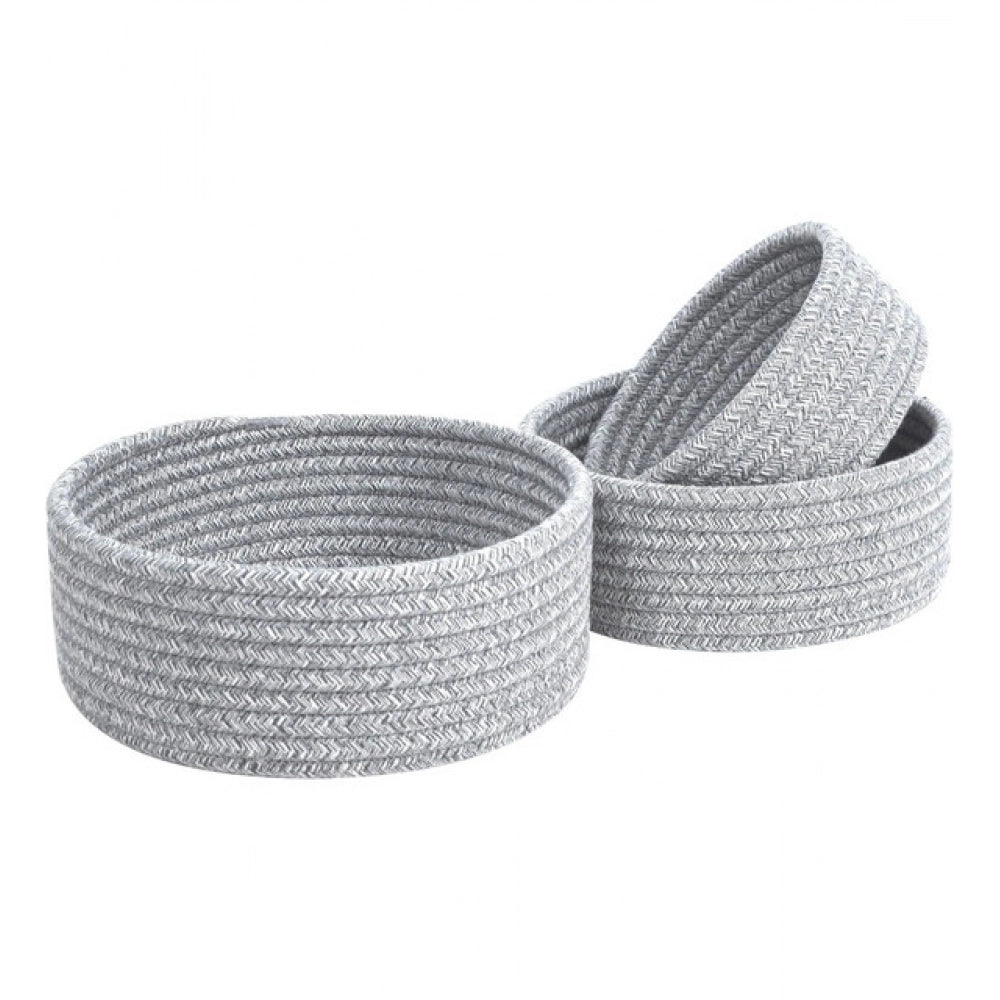 Cotton 8x3 Inch Kidi Round 3 Set Bedside Organizer (Gray)