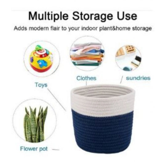 Cotton Flower Pot (White Blue)