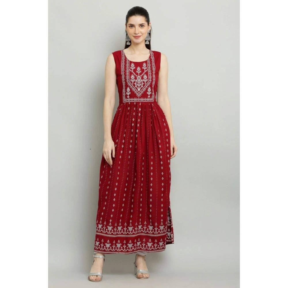 Generic Women's Casual Rayon 3-4th Sleeves Kurti (Maroon)